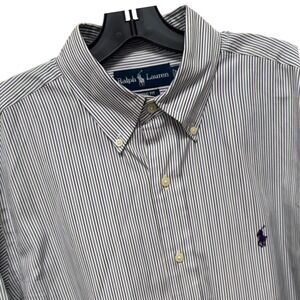 Ralph Lauren Mens Classic Fit Striped Button Down Shirt Navy Green 16 34/35 Pony
